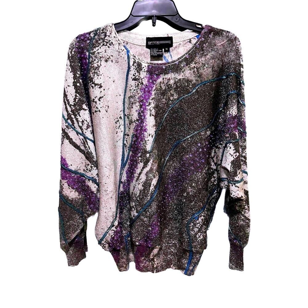 VTG SPREE International Women's Metallic Beaded Yarn Wool Blend Sweater Size S